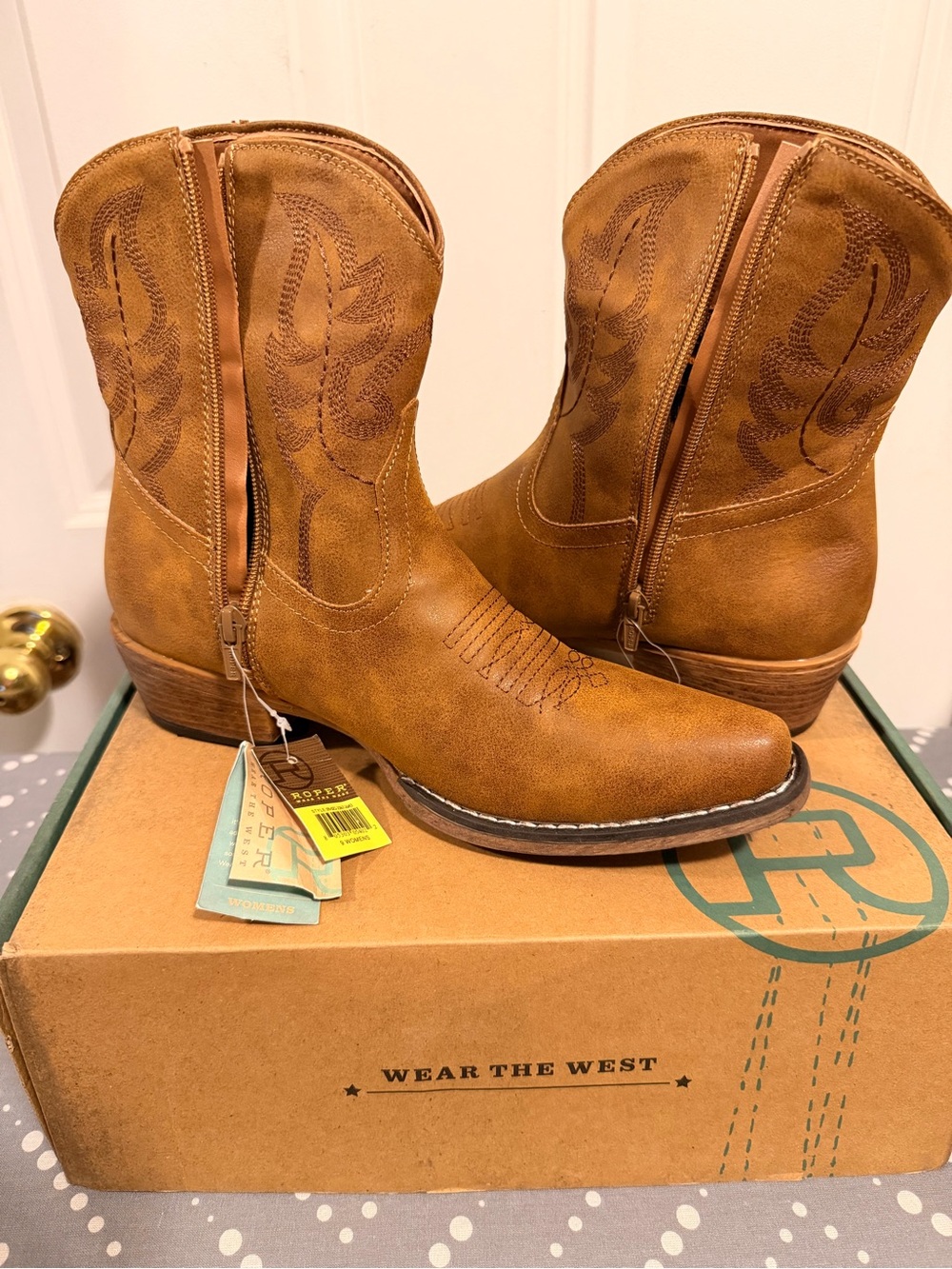 Roper Tan Western Zip Ankle Boots